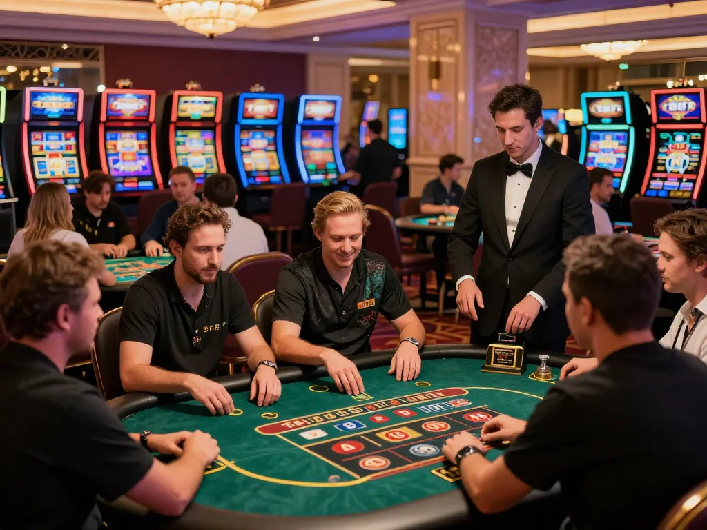 Players enjoying intense action at 789F casino tables with vibrant atmosphere and festive lighting.