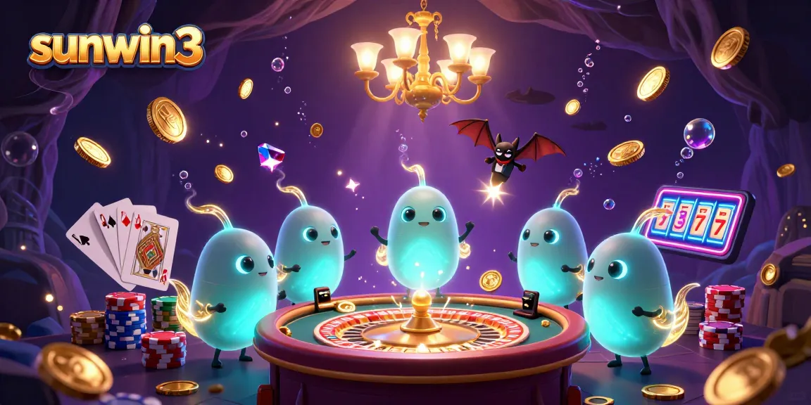 Experience the thrill of gaming at sunwin3 with vibrant glowworms illuminating a lively casino scene.