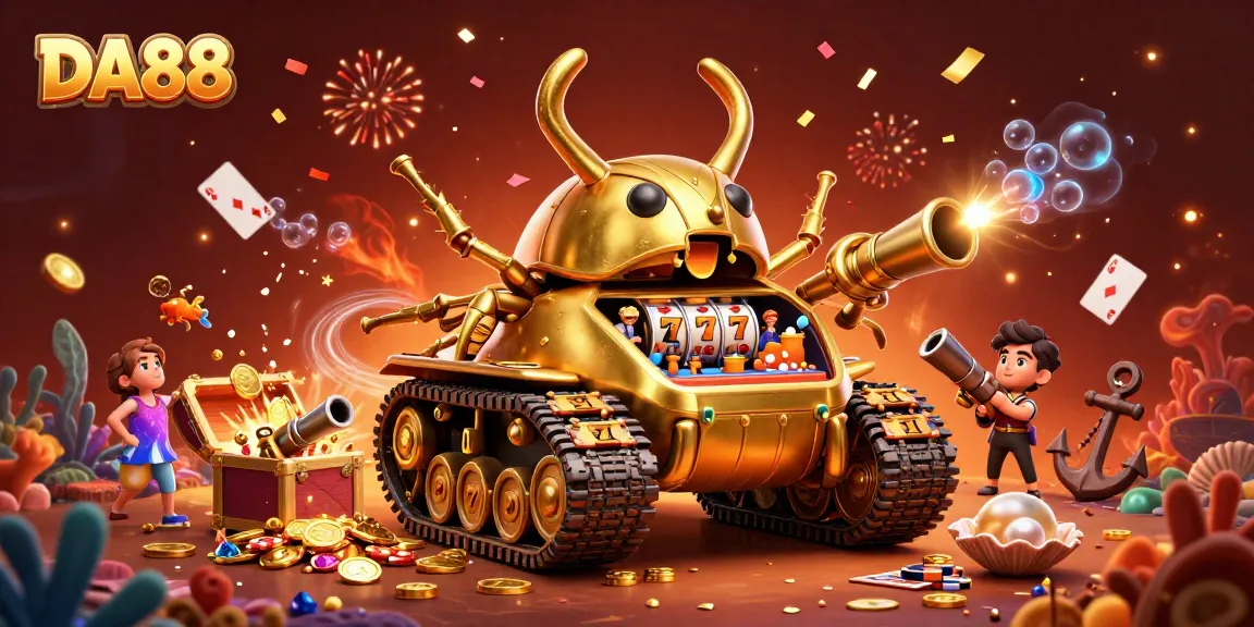 Experience the thrill of DA88 with a vibrant 3D casino scene featuring a golden beetle tank.
