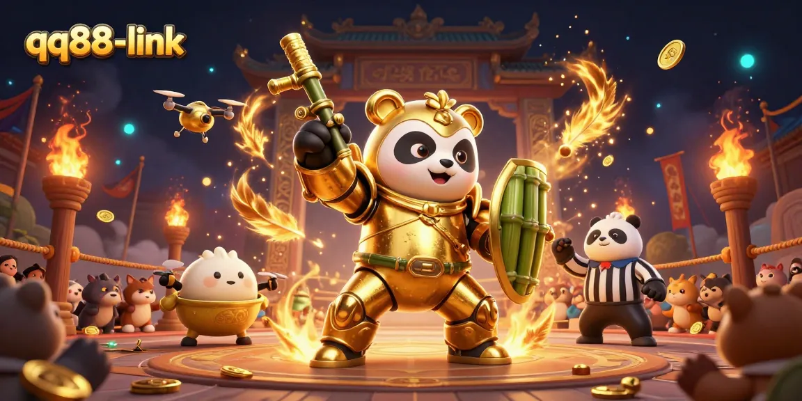 Engage in thrilling gaming adventures with qq88-link in a lively casino battle scene.